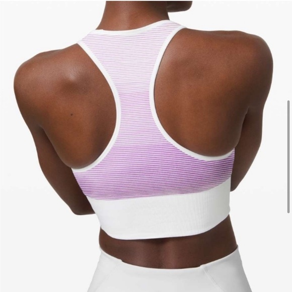 Ebb to Train *sun Lululemon Sports Bra size 8 white and pink high neck - Picture 3 of 14